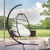 Patio Wicker Folding Hanging Chair,Rattan Swing Hammock Egg Chair With C Type Bracket,With Cushion And Pillow,For Indoor,Outdoor