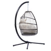 Patio Wicker Folding Hanging Chair,Rattan Swing Hammock Egg Chair With C Type Bracket,With Cushion And Pillow,For Indoor,Outdoor