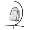 Patio Wicker Folding Hanging Chair,Rattan Swing Hammock Egg Chair With C Type Bracket,With Cushion And Pillow,For Indoor,Outdoor