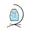 Patio Wicker Folding Hanging Chair,Rattan Swing Hammock Egg Chair With C Type Bracket,With Cushion And Pillow,For Indoor,Outdoor