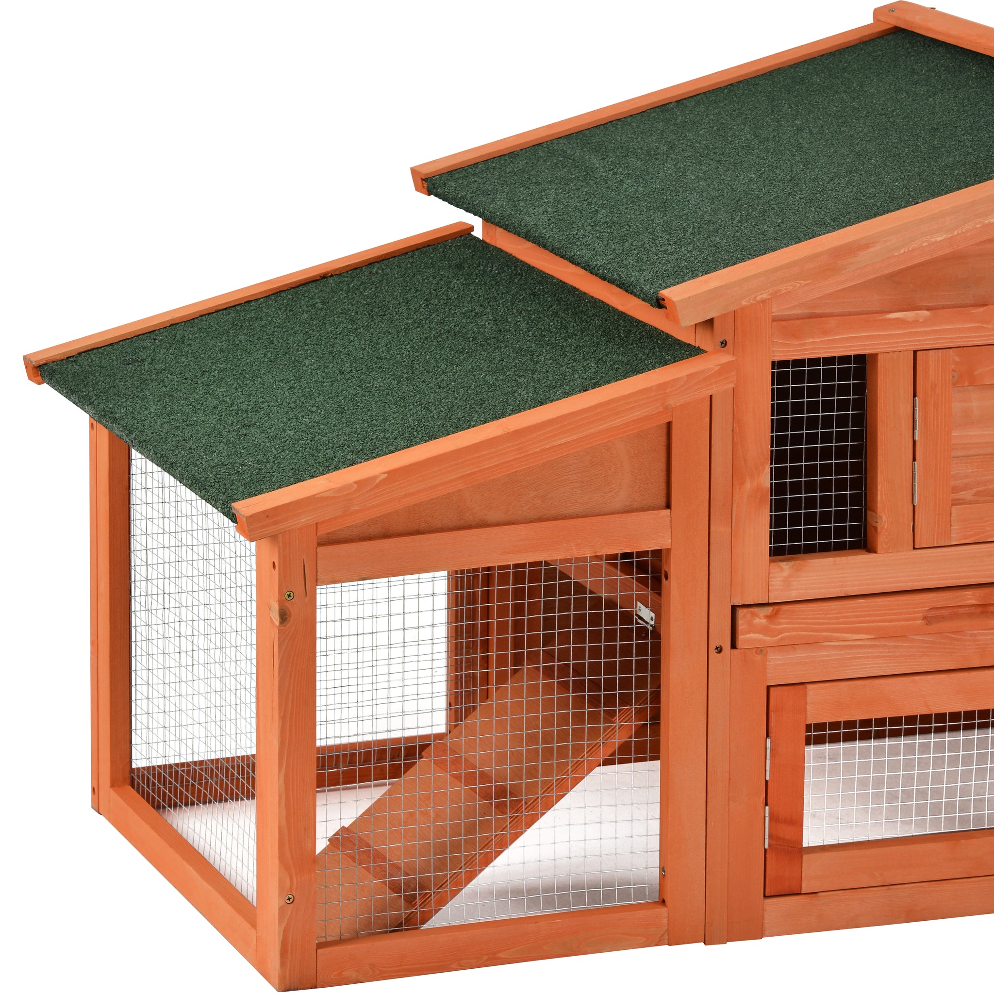 TOPMAX 70-Inch Wood Rabbit Hutch Outdoor Pet House Chicken Coop for Small Animals with 2 Run Play Area