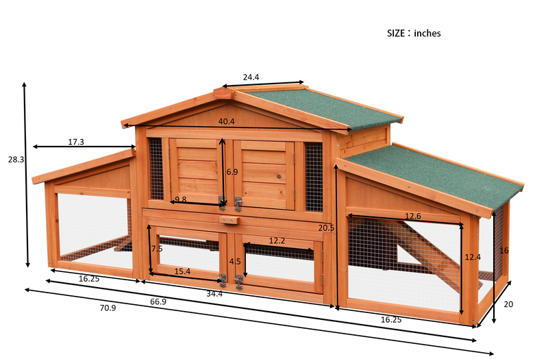 TOPMAX 70-Inch Wood Rabbit Hutch Outdoor Pet - Image 19