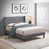 RaDEWAY Velvet Button Tufted-Upholstered Bed with Wings Design