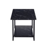 Coffee Table, 2 Layers 1.5cm Thick Marble MDF Rectangle 39.37" L Tabletop Iron Coffee Table , Dining Room, black Top, black Leg