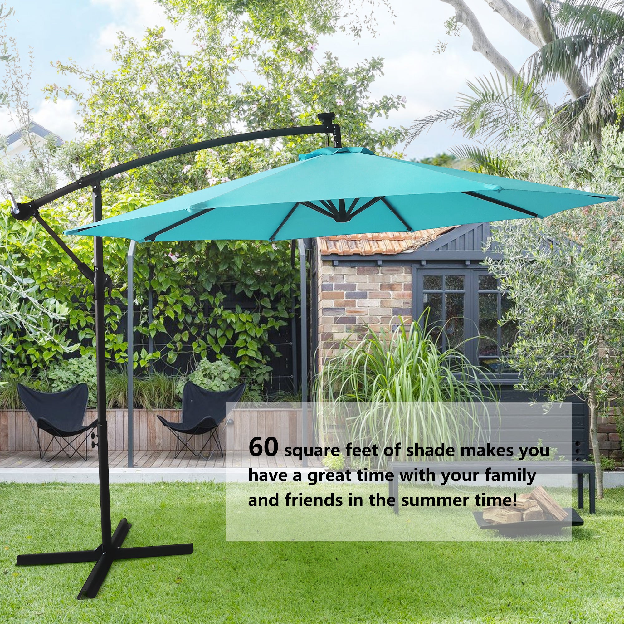 Patio Offset Lighted Hanging Cantilever Umbrella for Backyard Poolside