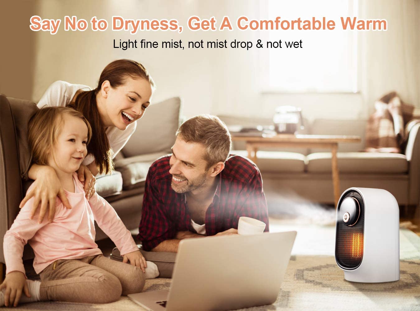 800W Space Heater with humidifier, 90° Oscillating, 200mL water tank capacity, Overheat & Tip-Over Protection