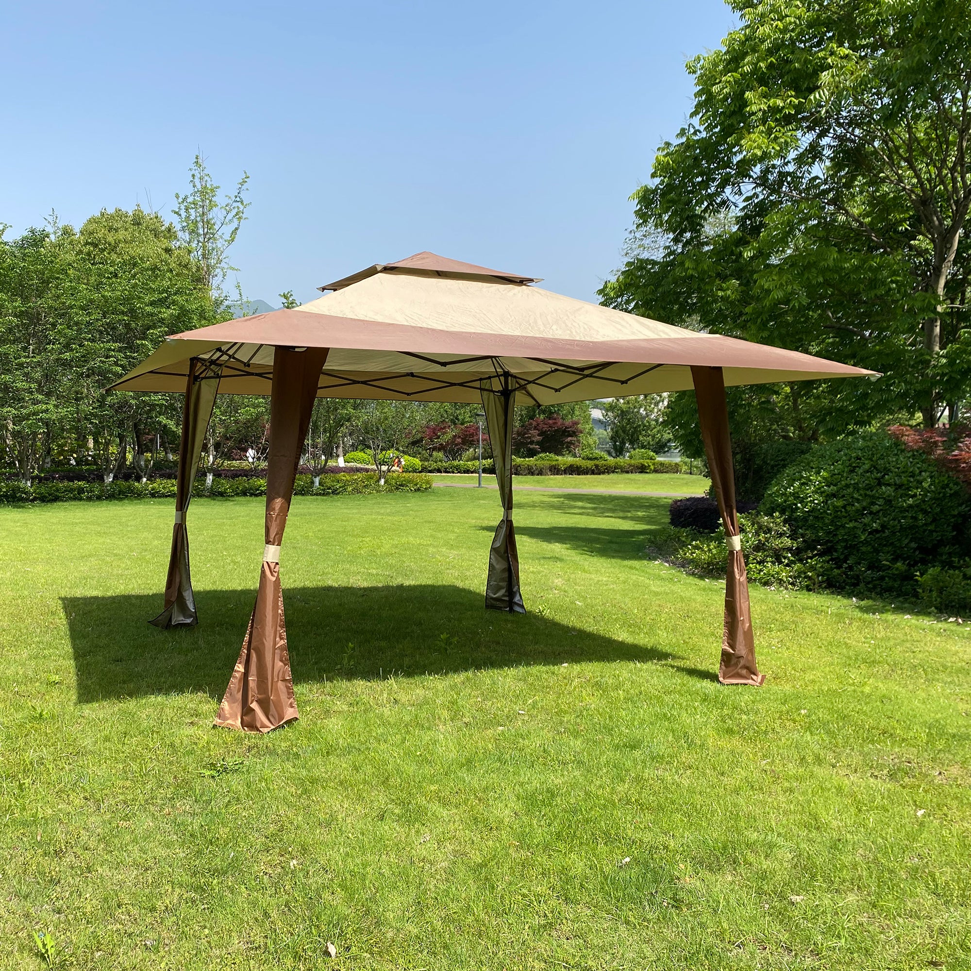 Outdoor Patio Pop-up Gazebo Canopy Tent With Curtain For Backyard