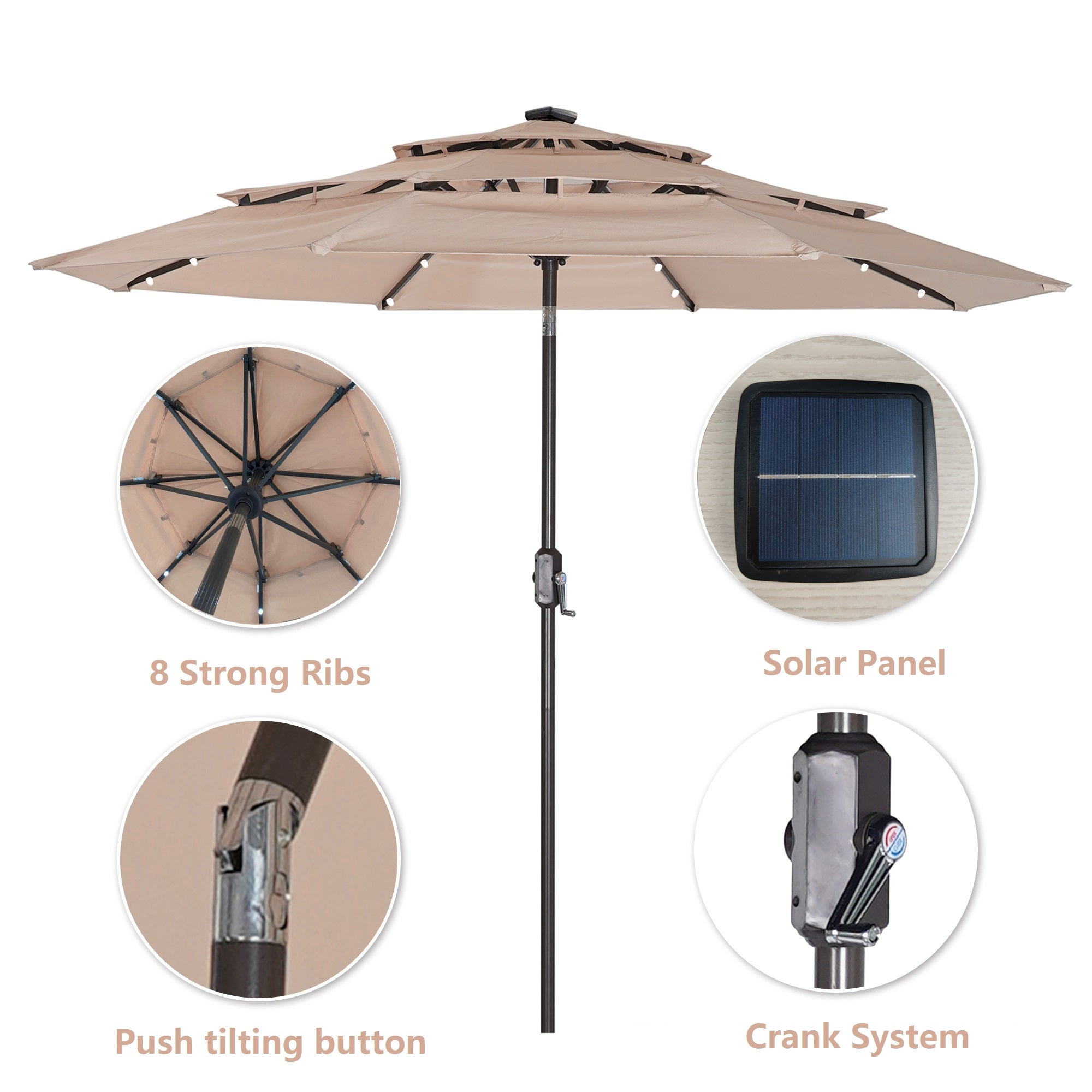 Outdoor Patio Table Umbrella with Push Button Tilt And LED Lights