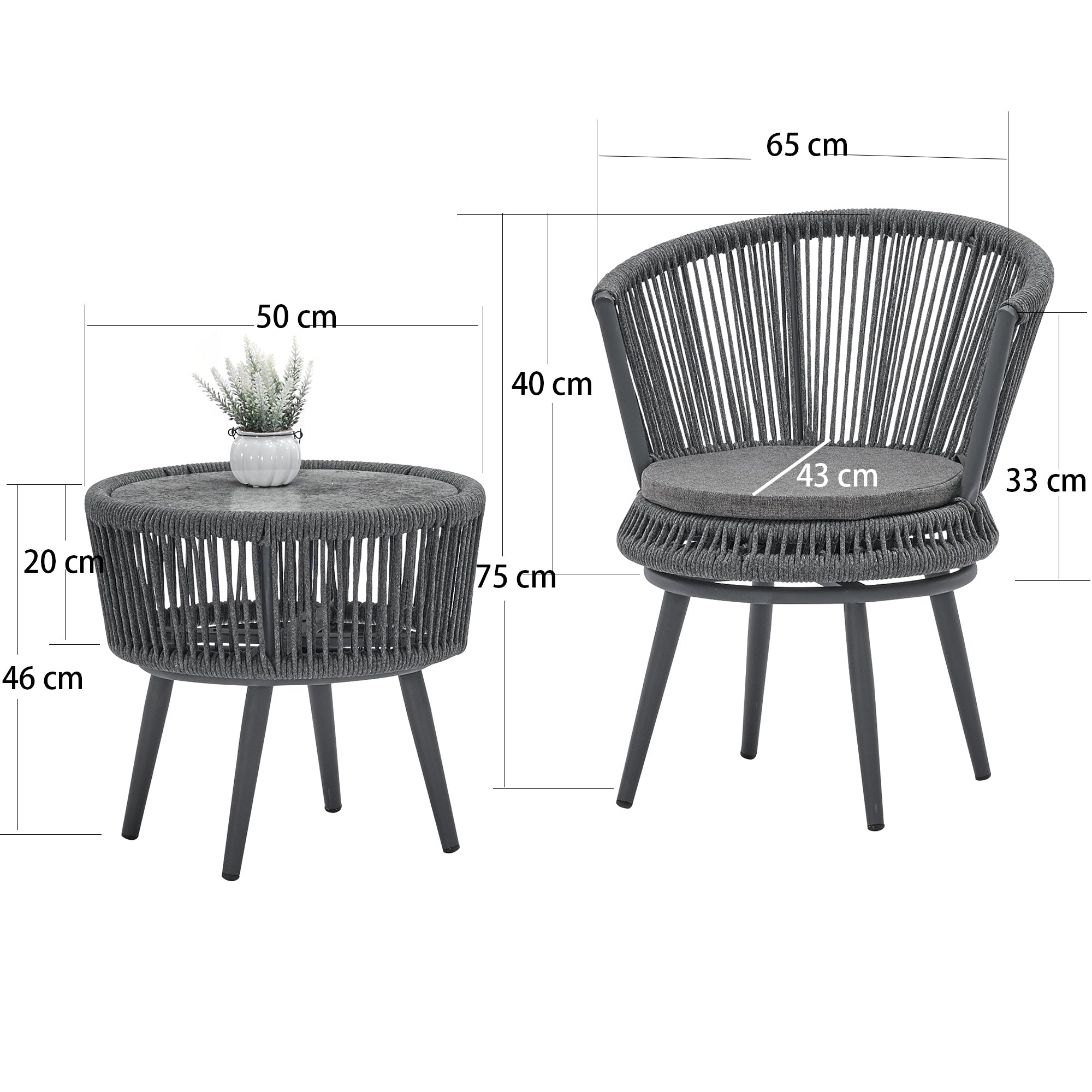 outdoor Swivel Rope Chair 3PCS Rattan Chair woven-belt rope