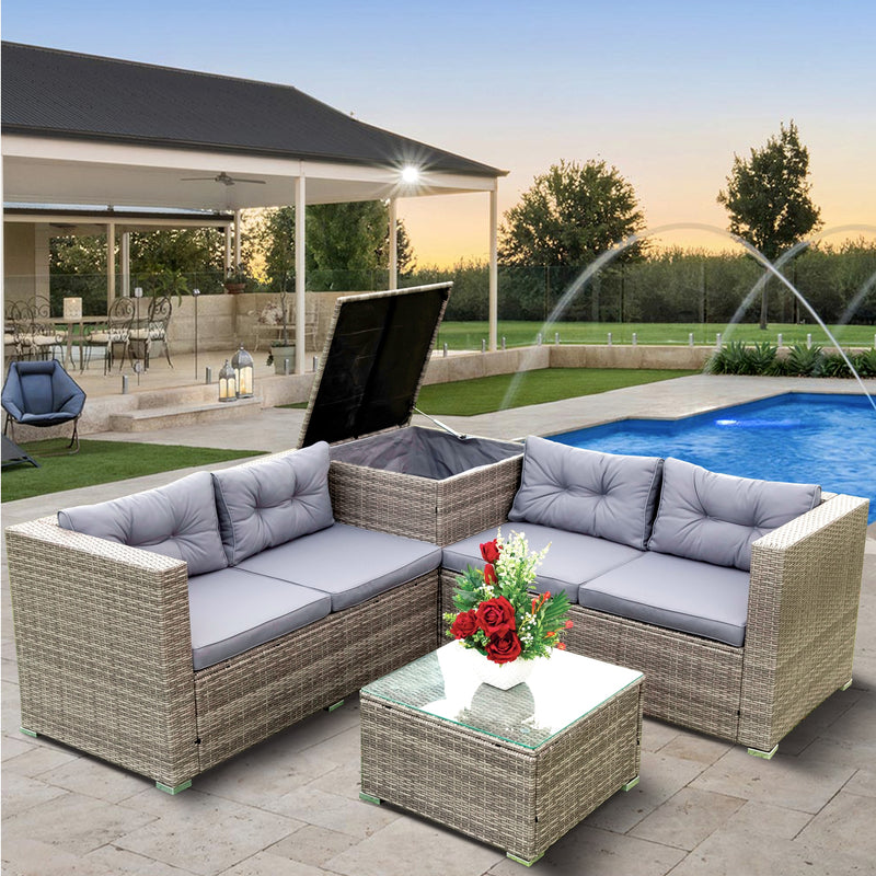 Radeway 4 Piece Patio Sectional Wicker Rattan Outdoor Furniture - Image 14