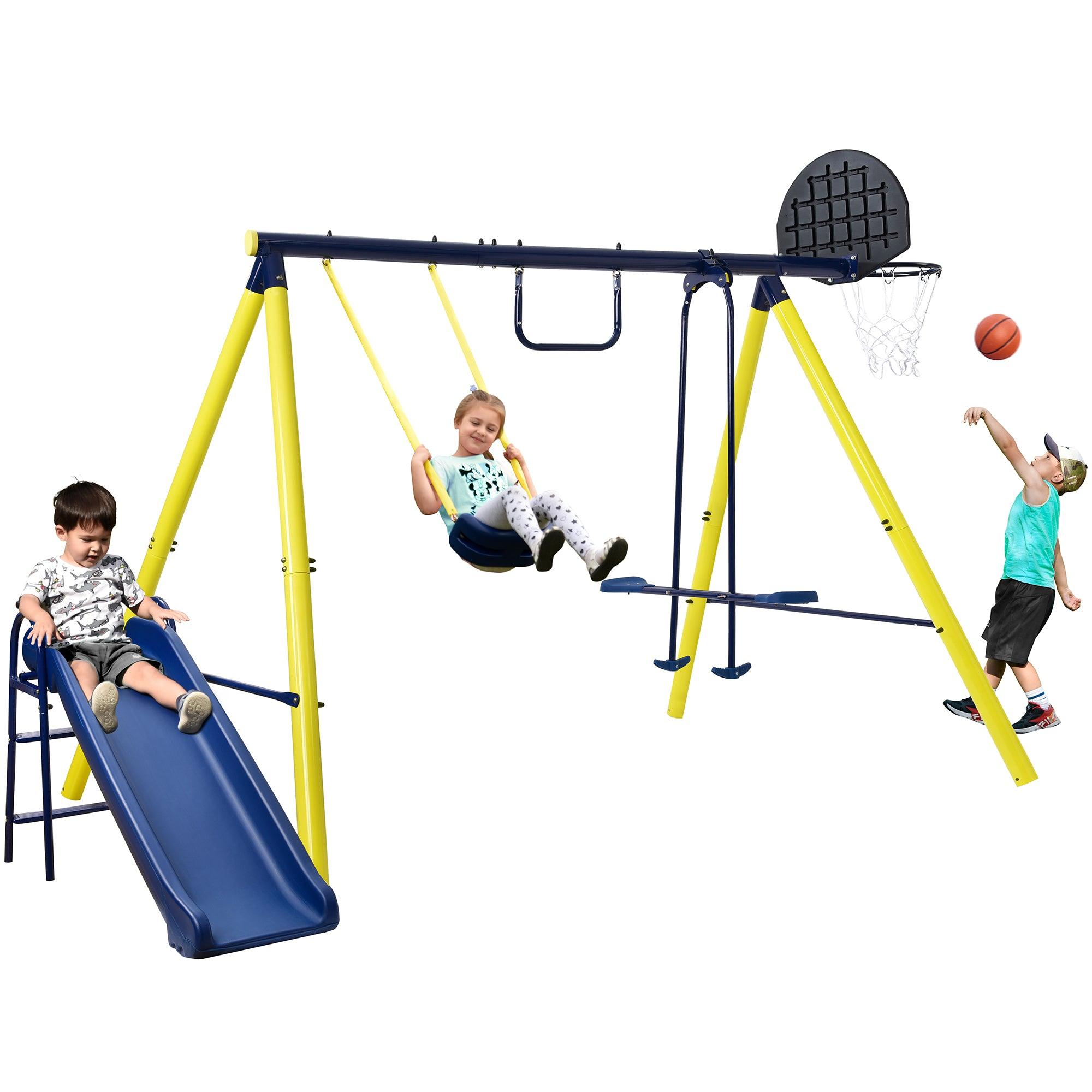RaDEWAY 5 in 1 Outdoor Tolddler Swing Set with Steel Frame for Playgrond
