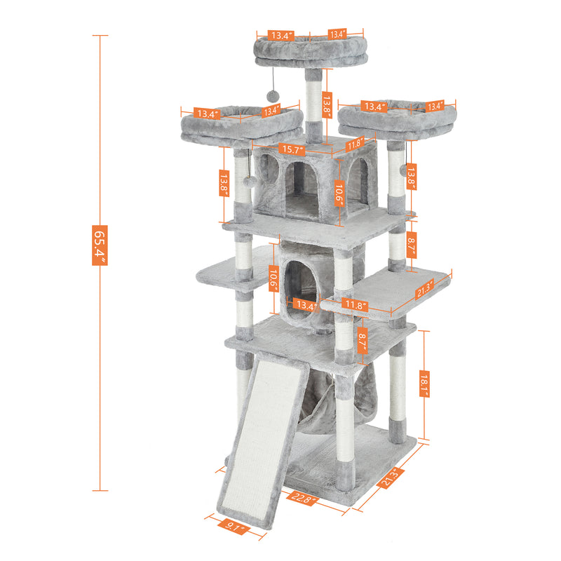 Multi-Level Cat Tree 65.4 Inches Large Cat Tower With - Image 5