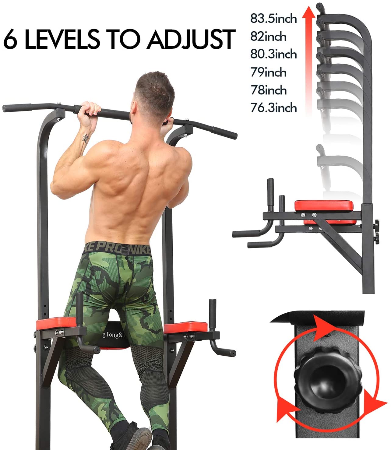 Power Tower Workout Pull Up & Dip Station Adjustable Multi-Function