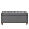 Upholstered Flip Top Storage Bench with Tufted Top, Rubber wood legs