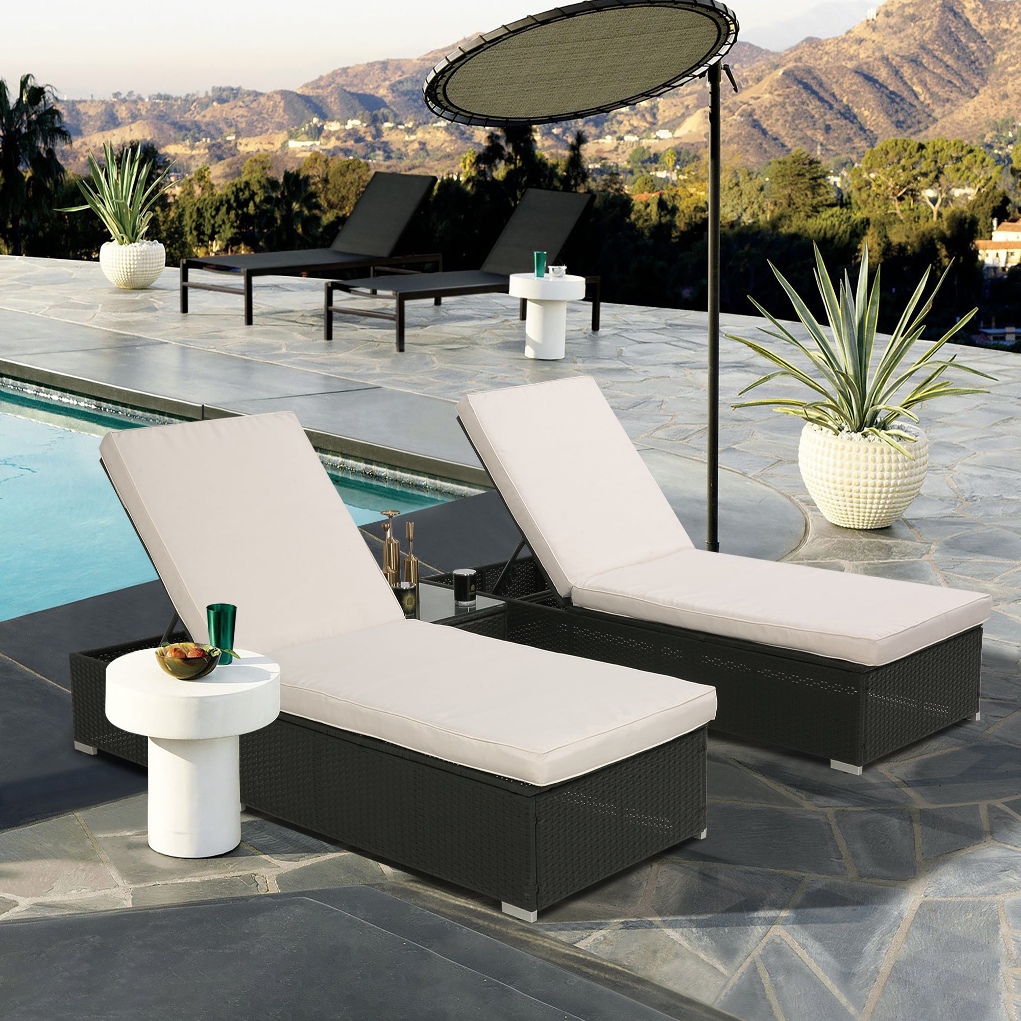 Outdoor Furniture Modern Wicker Sunbed Patio Rattan Sun Lounger Chair