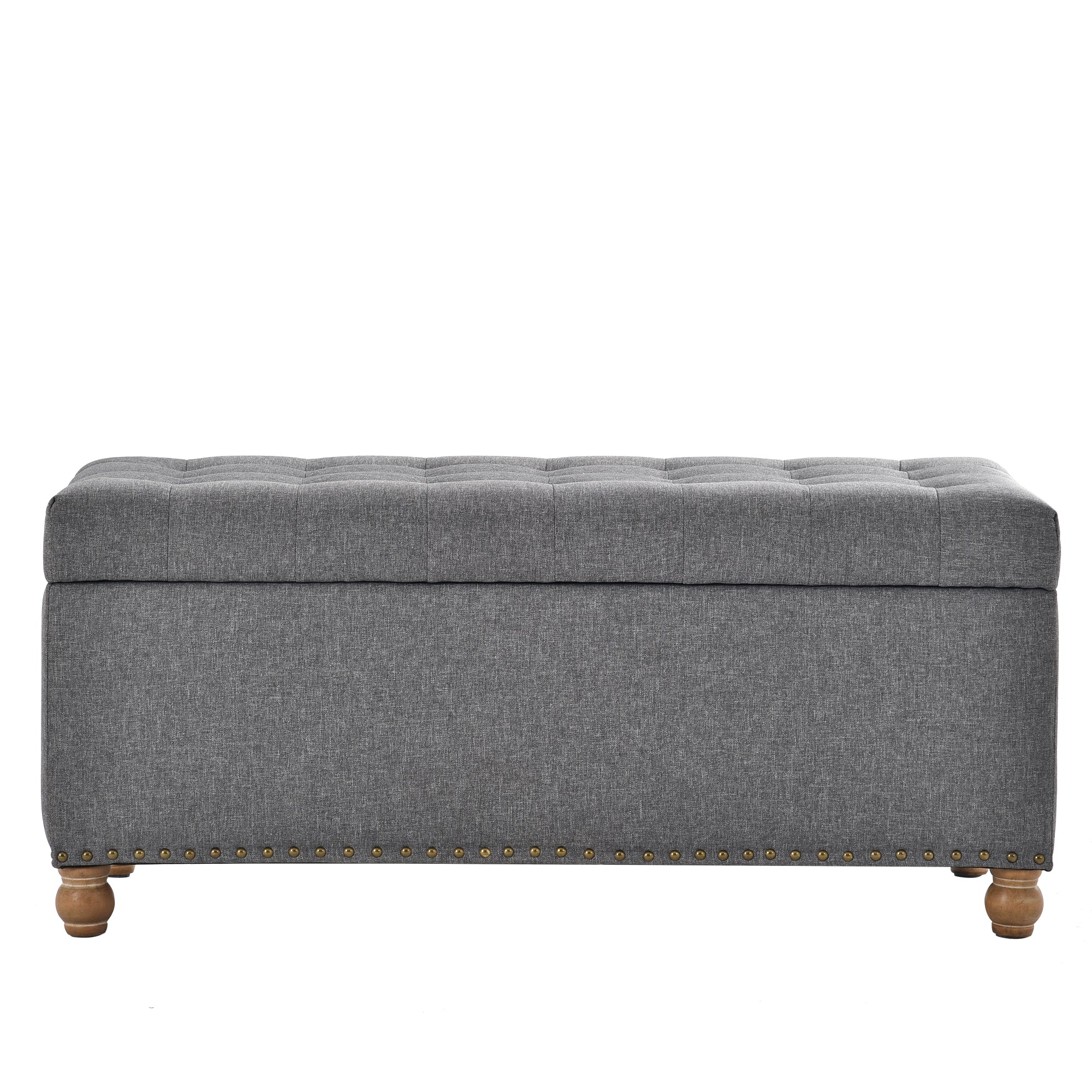 Upholstered Flip Top Storage Bench with Tufted Top, Rubber wood legs