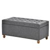 Upholstered Flip Top Storage Bench with Tufted Top, Rubber wood legs