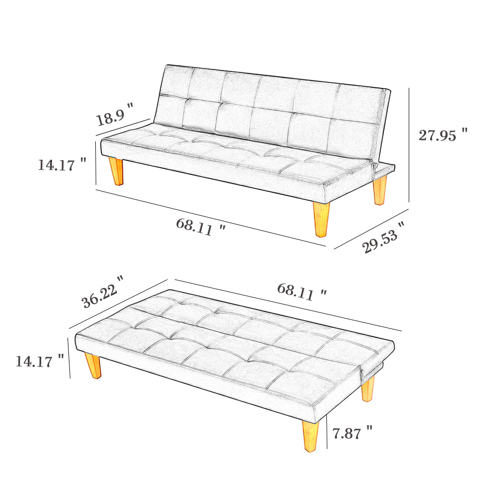 RaDEWAY PU Leather Sofa Bed Couch , Convertible Folding Futon Sofa Bed