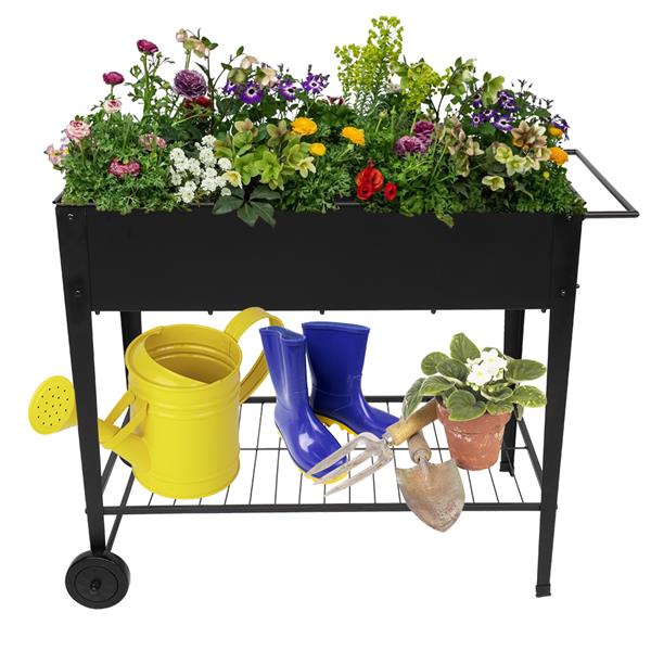 Mobile Metal Raised Garden Bed Cart with Legs - Side View