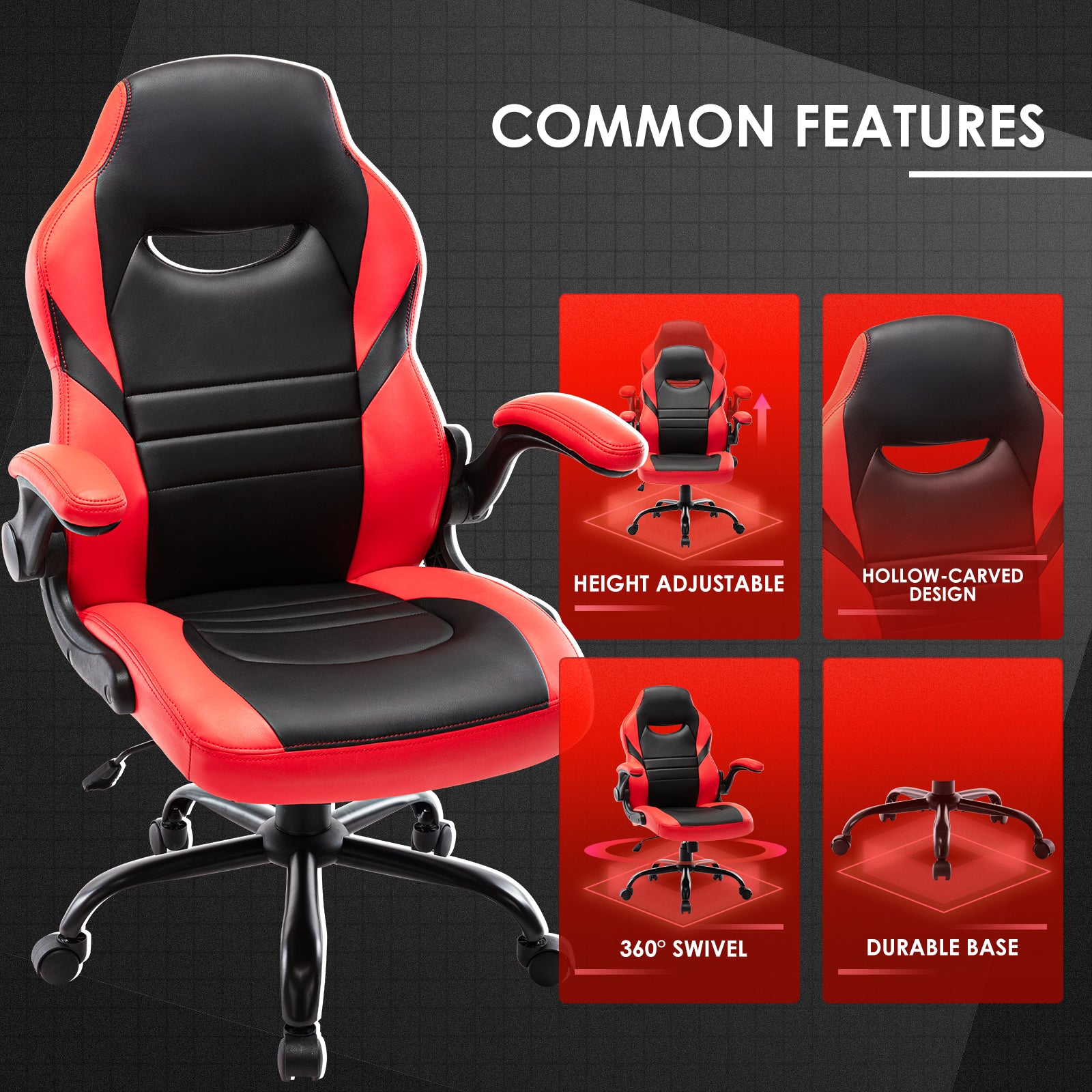 RaDEWAY Executive Gaming Chair Racing Computer Office Desk Chair, 360°Swivel Flip-up Arms Ergonomic Design for Lumbar Support