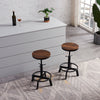 Vintage Adjustable Bar Stools Set of 2, Industrial 19.7-27.1 Inch Round Solid Wood and Metal Bar Stools for Kitchen Dining Counter, Retro Brown