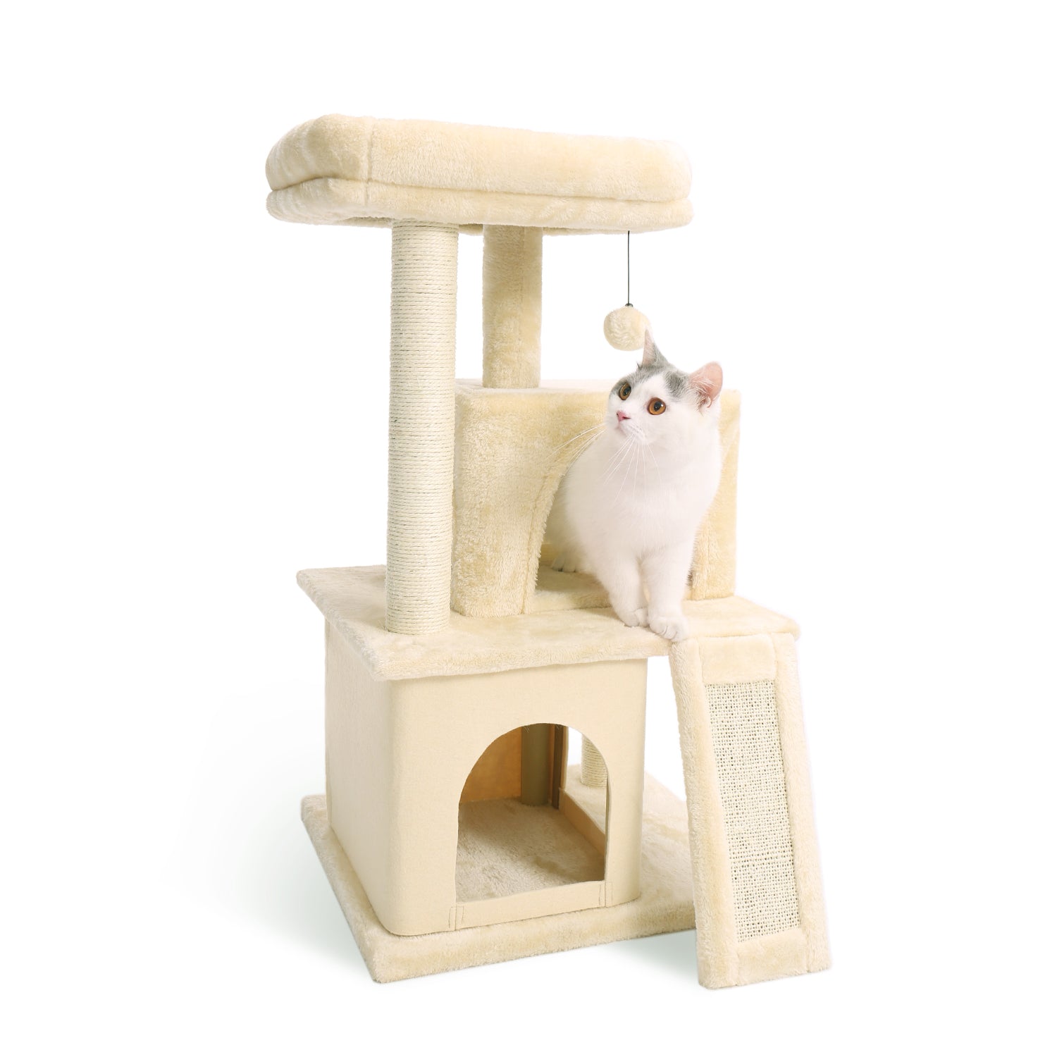 Cat Tree Sisal Scratching Plush Condo Playhouse with Dangling Toys Cats Activity Centre