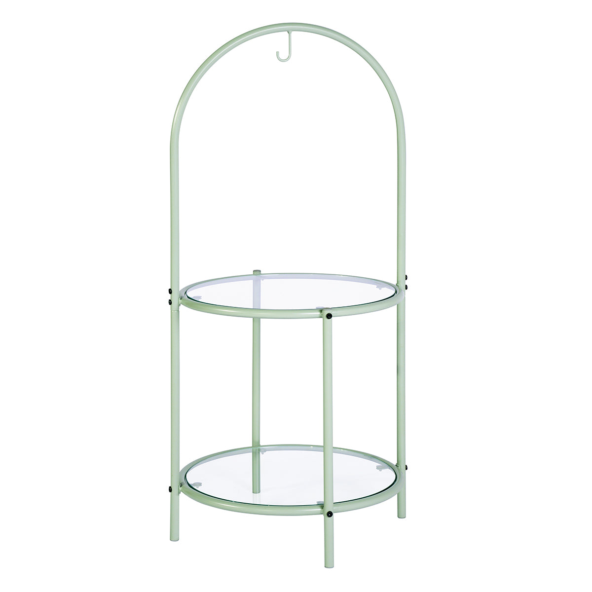 Glass Top End Table with Storage,Round Multi-Tiered Plant Stand