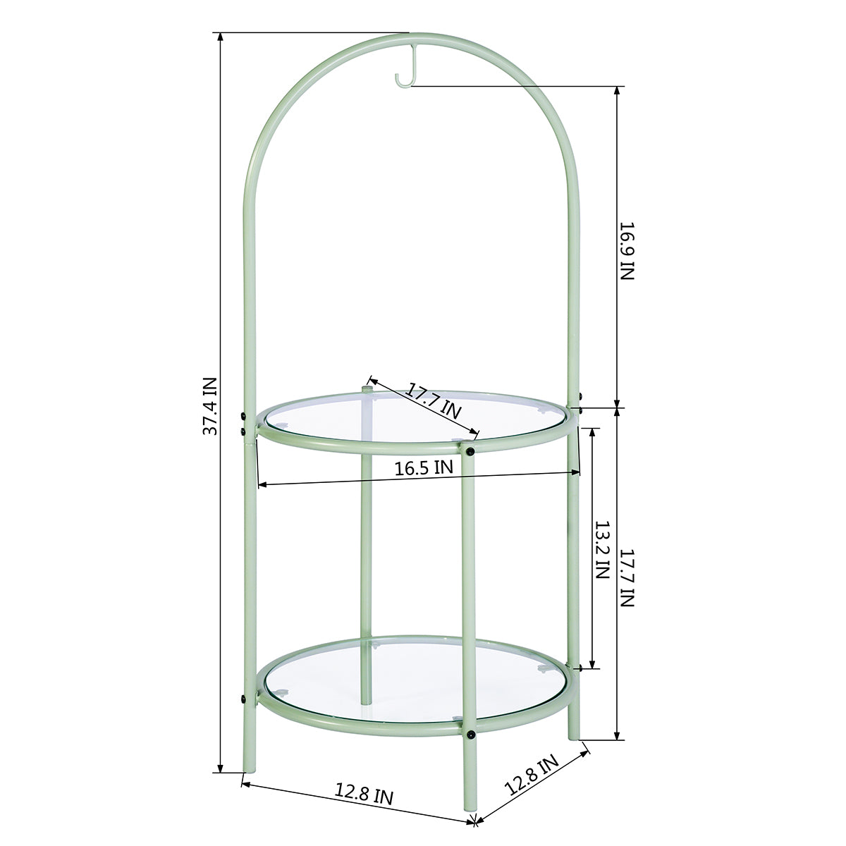 Glass Top End Table with Storage,Round Multi-Tiered Plant Stand