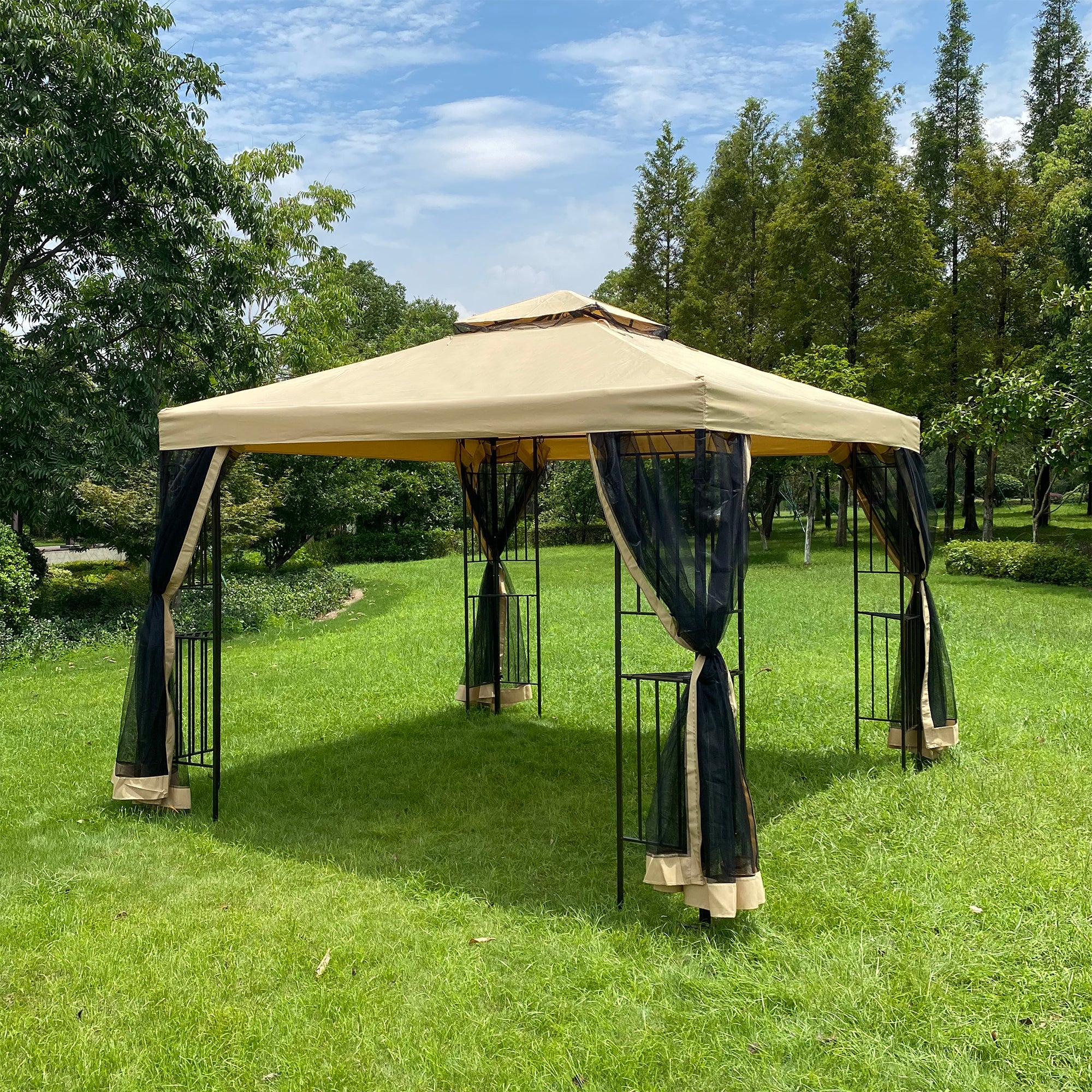 Outdoor Patio Gazebo Canopy Tent With Double Roof And Mosquito Net