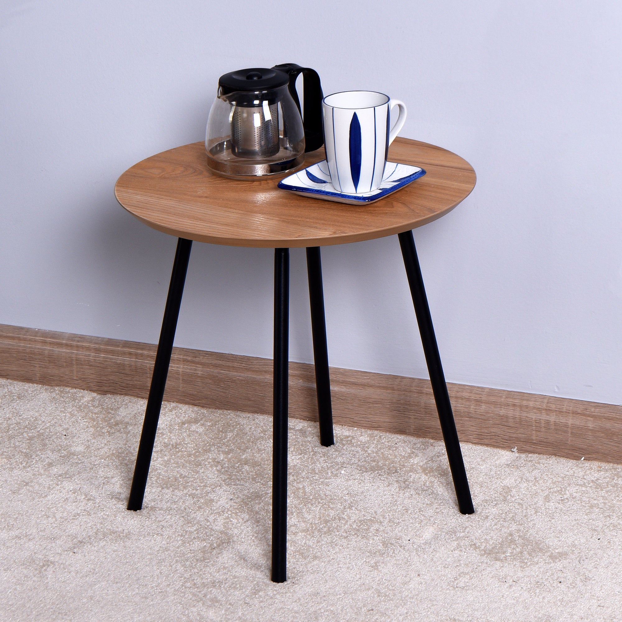 Living Room Wooden Side Table with Metal Legs 15.75Φ x 15.75 inch
