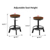 Vintage Adjustable Bar Stools Set of 2, Industrial 19.7-27.1 Inch Round Solid Wood and Metal Bar Stools for Kitchen Dining Counter, Retro Brown