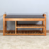 Living Room Bamboo Storage Bench， Entryway 3 Shelves Bench with flip storage compartment