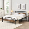 Large platform bed frame with wooden headboard and metal slats. Choose spring box/sturdy metal slats, no box spring required/easy to assemble.