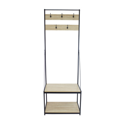 Wood Look Accent Hallway Coat Rack with 5 Hooks with Steel Frame