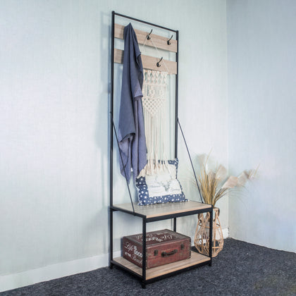 Wood Look Accent Hallway Coat Rack with 5 Hooks with Steel Frame