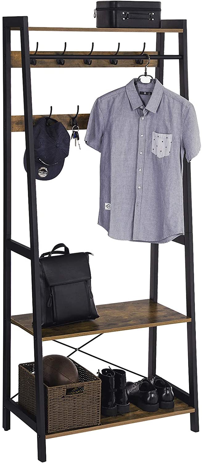 Coat Rack Stand with Shelves and 9 Heavy Duty Hooks With Metal Fram