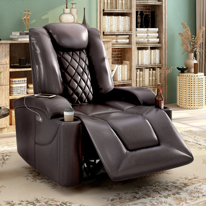 Power Motion Recliner with USB Charge Port and Cup Holder -PU Lounge chair for L - Side View