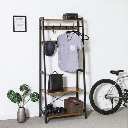 Coat Rack Stand with Shelves and 9 Heavy Duty Hooks With Metal Fram