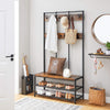 Large Coat Rack Stand, Coat Tree with 12 Hooks and Shoe Bench in Industrial Design