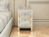 Mirrored Night Stand Bedside Tables Drawer Crystal Diamond Bedside Table Bedroom Furniture with 3-Drawers-Bedside Storage Cabinet Silvery