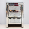 Mirrored Night Stand Bedside Tables Drawer Crystal Diamond Bedside Table Bedroom Furniture with 3-Drawers-Bedside Storage Cabinet Silvery