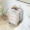 Mirrored Night Stand Bedside Tables Drawer Crystal Diamond Bedside Table Bedroom Furniture with 3-Drawers-Bedside Storage Cabinet Silvery