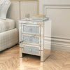 Mirrored Night Stand Bedside Tables Drawer Crystal Diamond Bedside Table Bedroom Furniture with 3-Drawers-Bedside Storage Cabinet Silvery