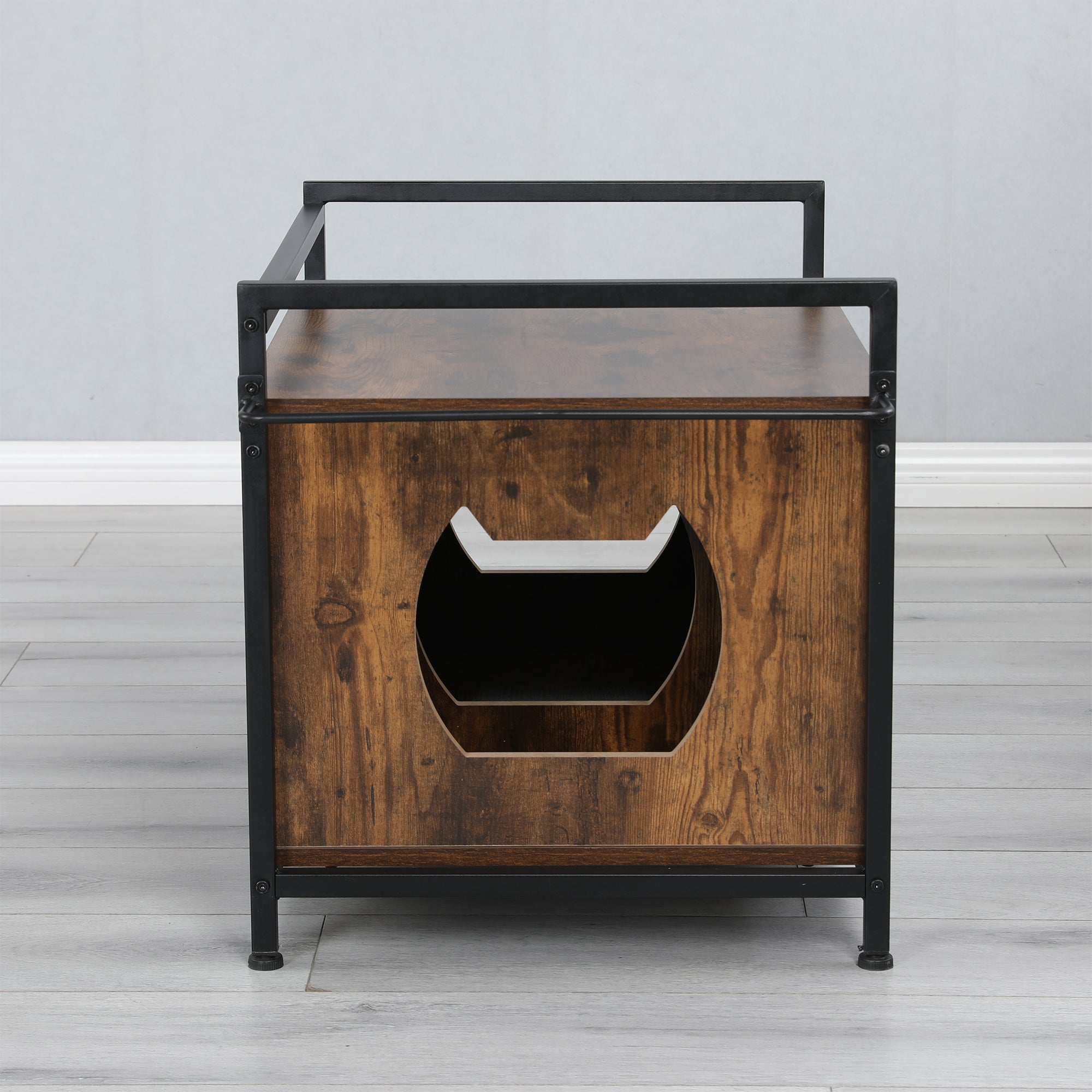 Litter Box Hidden, Pet Crate with Iron and Wood Sturdy Structure, Cat Dog House Nightstand