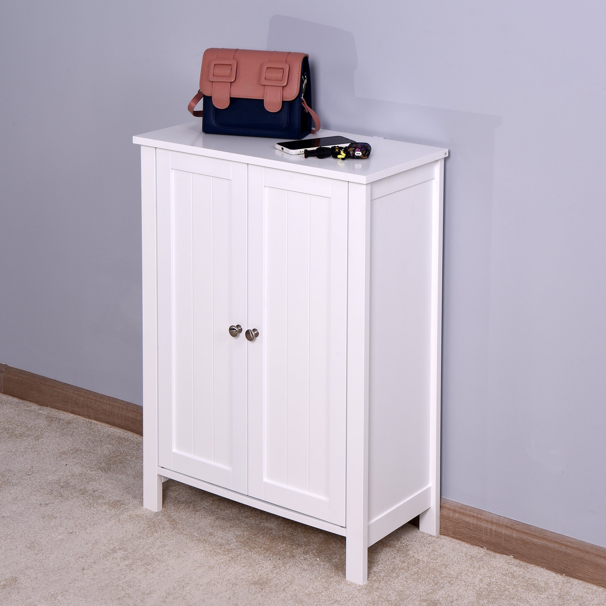 Floor Storage Cabinet with Double Door Adjustable Shelf