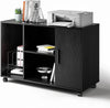 Large Storage File Cabinet, Wood Filing Cabinet with Adjustable Shelves, Rolling Printer Stand on Lockable Wheels for Home Office, Black