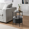 Modern Accent End Table with Storage Basket，Grey Cloth Bag and Brown Top
