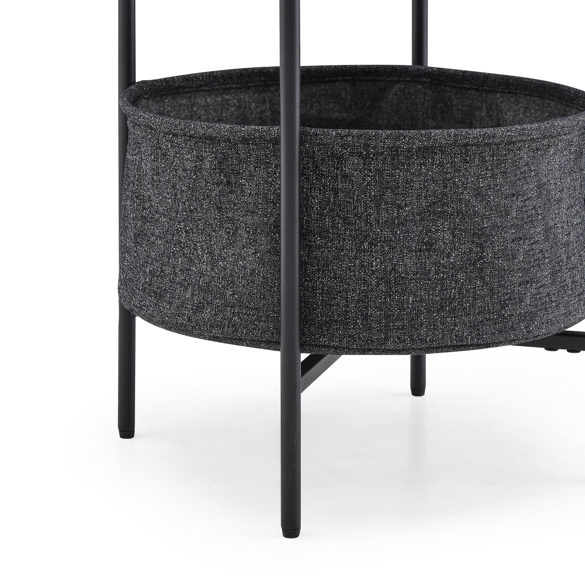 Modern Accent End Table with Storage Basket，Grey Cloth Bag and Brown Top