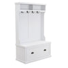 Entryway hall tree with coat rack 4 hooks and storage bench shoe cabinet white