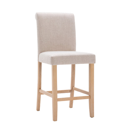 Set of 2 Bar Stools Soft Cushions with Solid Wood Legs(Beige)